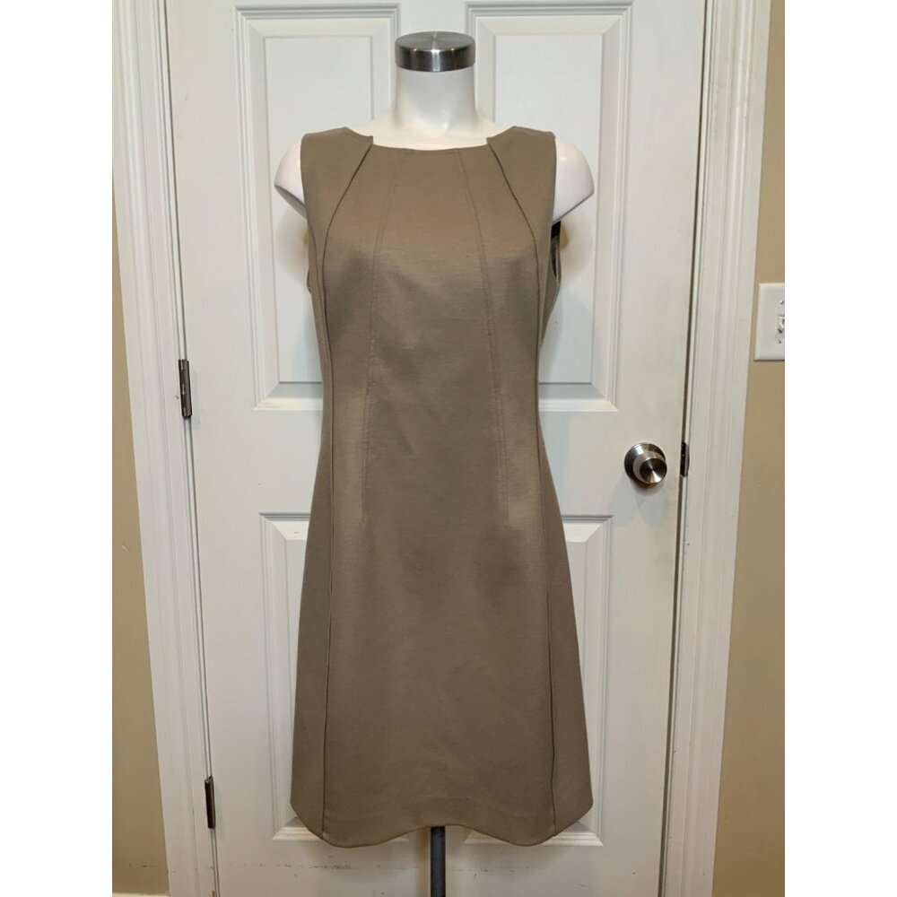 Elie Tahari Tan Wool Blend Sleeveless Structured Sheath Dress, Size 10
